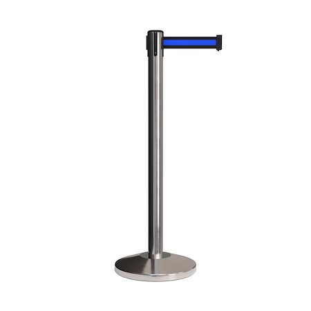 Montour Line Stanchion Belt Barrier Pol.Steel Post 13ft. Bk/Bl Belt ES400-PS-BBH-130